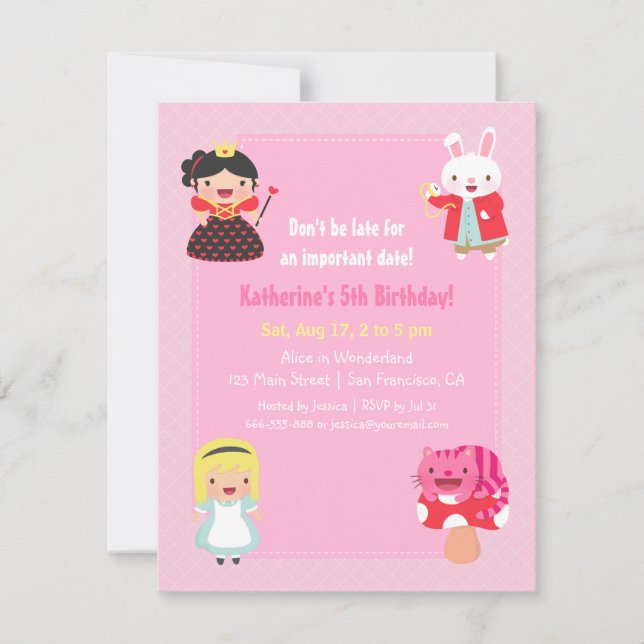 Cute Alice in Wonderland Girls Birthday Party Invitation (Front)