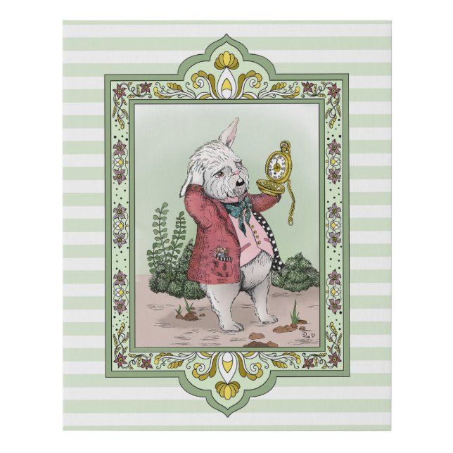 Cute Alice in Wonderland Late White Rabbit Art Faux Canvas Print (Front)