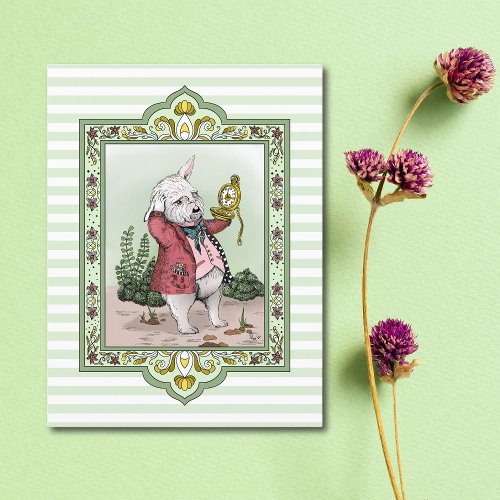 Cute Alice in Wonderland Late White Rabbit Art Postcard