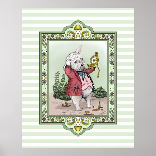 Cute Alice in Wonderland Late White Rabbit Art Poster