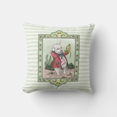 Cute Alice in Wonderland Late White Rabbit Art Throw Pillow