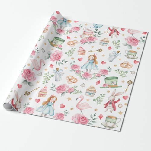 Cute Alice in Wonderland Mad Hatter Tea Party Wrapping Paper