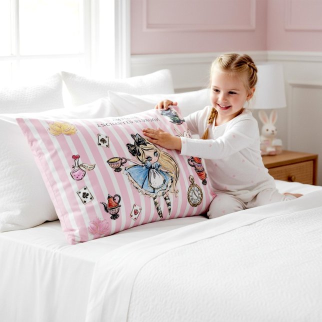 Cute Alice in Wonderland Pink Stripe Bedding Pillow Case (Creator Uploaded)