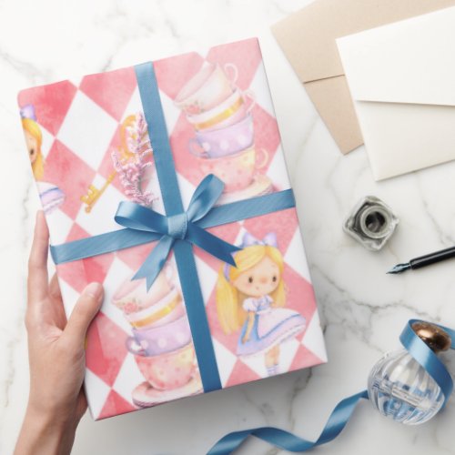 Cute Alice in Wonderland Red Gift Wrapping Paper