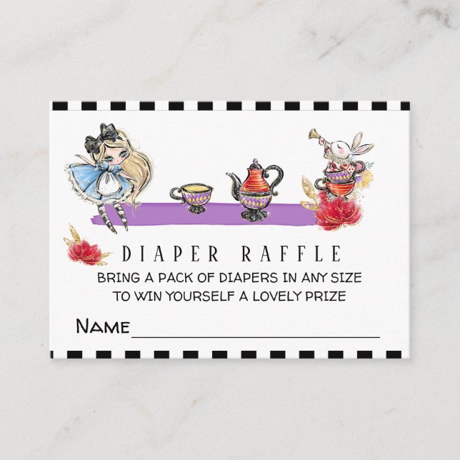 *~* Cute Alice in Wonderland Shower Diaper Raffle Enclosure Card (Front)