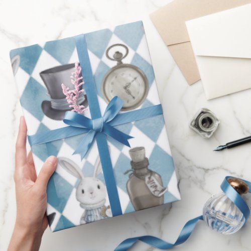 Cute Alice in Wonderland Slate Blue Wrapping Paper