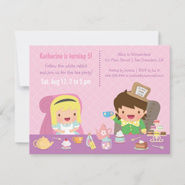 Cute Alice in Wonderland Tea Party Birthday Party Invitation (Front)
