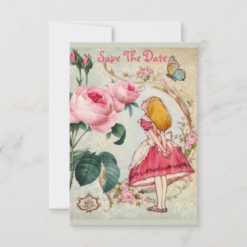 Cute Alice in Wonderland Wedding Save the Date Invitation