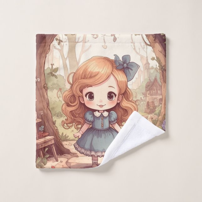 Cute Alice in Wonderland Whimsical Woodland Art Bath Towel Set (Wash Cloth)