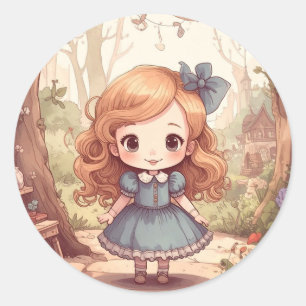 Cute Alice in Wonderland Whimsical Woodland Art Classic Round Sticker