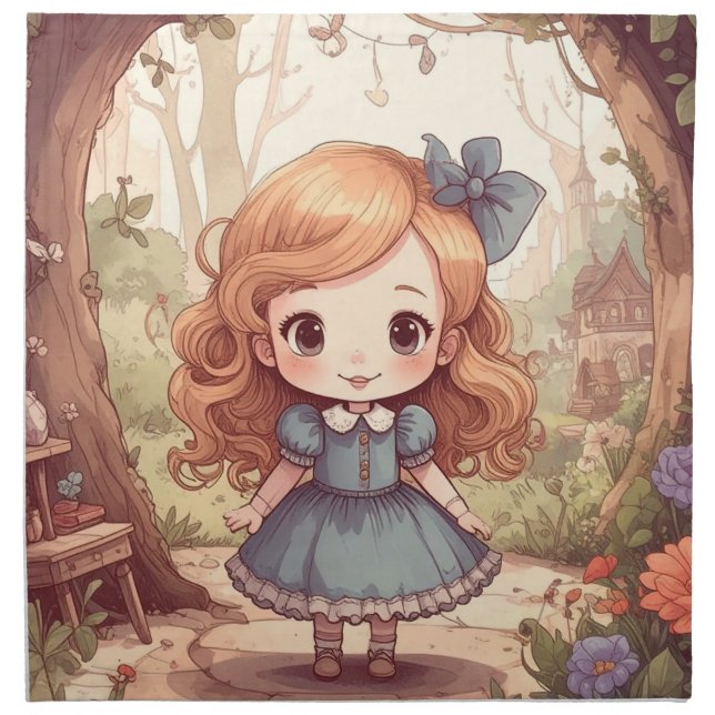 Cute Alice in Wonderland Whimsical Woodland Art Cloth Napkin (Front)