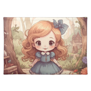 Cute Alice in Wonderland Whimsical Woodland Art Cloth Placemat