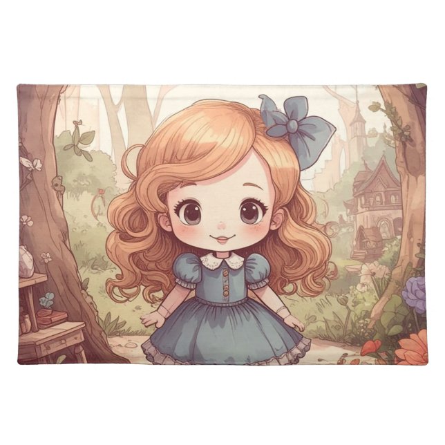Cute Alice in Wonderland Whimsical Woodland Art Cloth Placemat (Front)