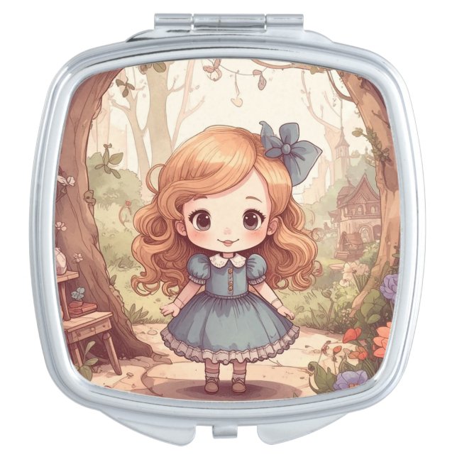 Cute Alice in Wonderland Whimsical Woodland Art Compact Mirror (Front)
