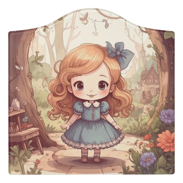 Cute Alice in Wonderland Whimsical Woodland Art Door Sign (Large Crest Front)
