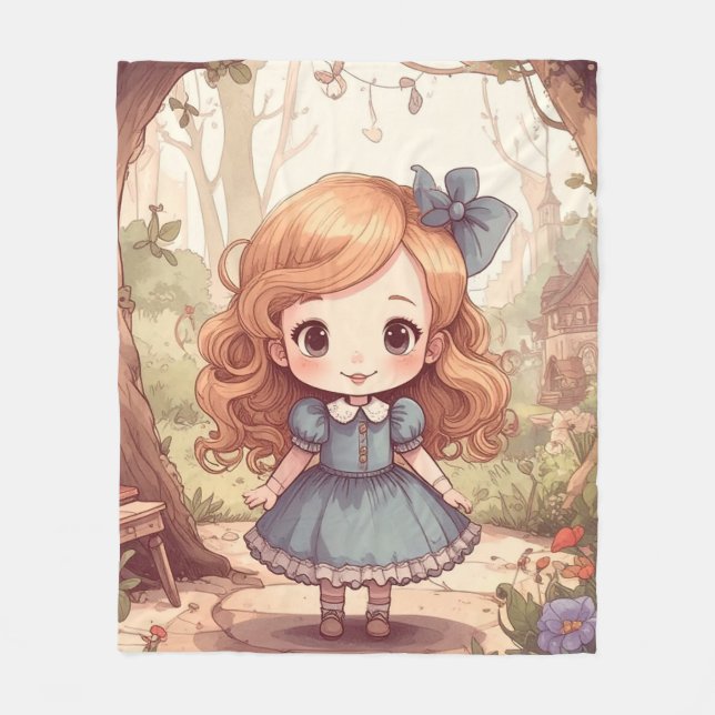 Cute Alice in Wonderland Whimsical Woodland Art Fleece Blanket (Front)