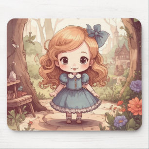 Cute Alice in Wonderland Whimsical Woodland Art Mouse Pad
