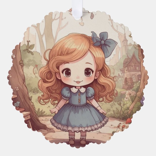 Cute Alice in Wonderland Whimsical Woodland Art Ornament Card (Front)
