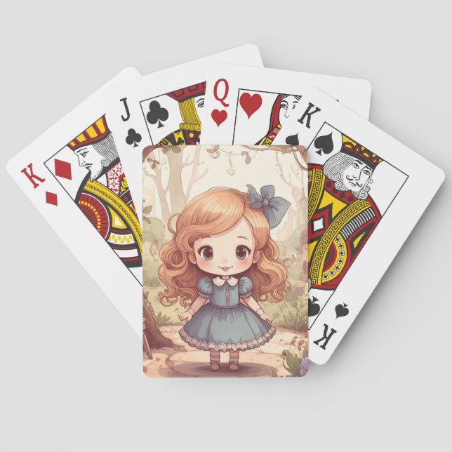 Cute Alice in Wonderland Whimsical Woodland Art Poker Cards (Back)