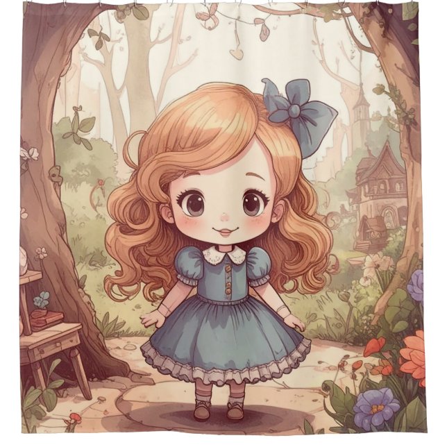 Cute Alice in Wonderland Whimsical Woodland Art Shower Curtain (Front)