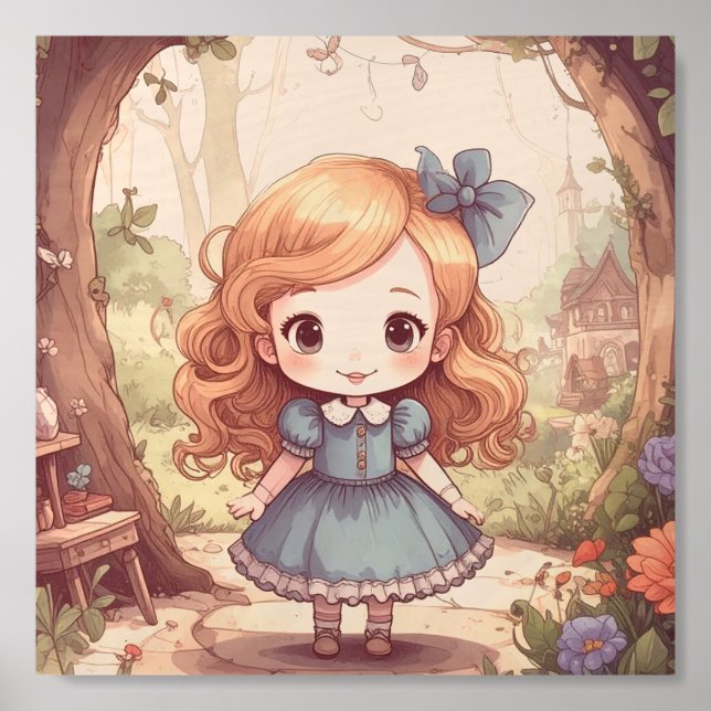 Cute Alice in Wonderland Whimsical Woodland Art Wood Photo Tile (Front Set)