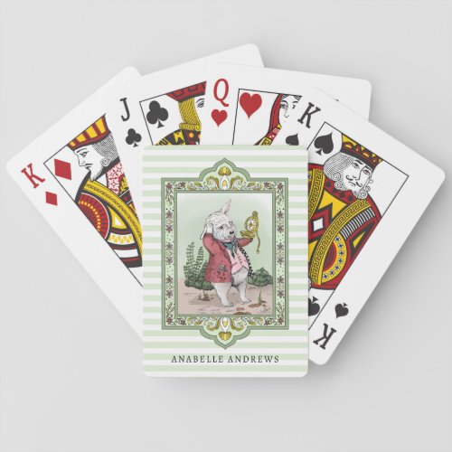 Cute Alice in Wonderland White Rabbit Custom Name Poker Cards