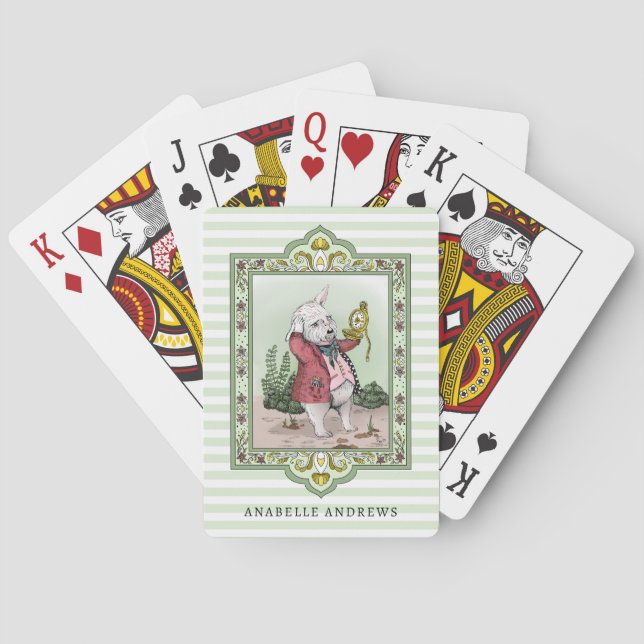 Cute Alice in Wonderland White Rabbit Custom Name Poker Cards (Back)