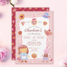 Cute Alice' Tea Party Pink Birthday Invitation