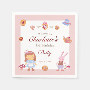 Cute Alice' Tea Party Pink Birthday Pink Napkins