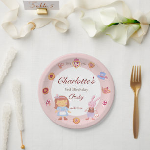 Cute Alice' Tea Party Pink Birthday Pink Paper Plates