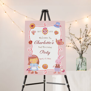 Cute Alice' Tea Party Pink Birthday Welcome Foam Board