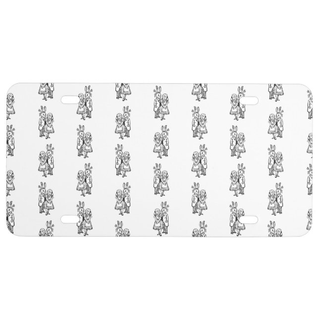 Cute Alice & White Rabbit CUSTOM BACKGROUND COLOR License Plate (Front)