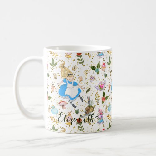 Cute Alices Adventures in Wonderland Glitter Name Coffee Mug