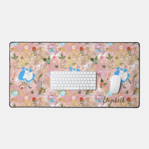 Cute Alices Adventures in Wonderland Glitter Name Desk Mat