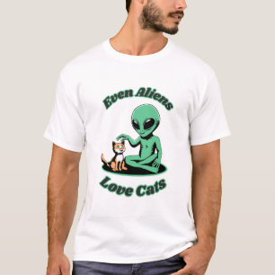 Cute Alien and Cute Cat. Funny Animal T-Shirt