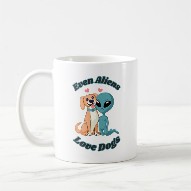Cute Alien and Dog. Even Aliens Love Dogs. Cute Coffee Mug (Left)