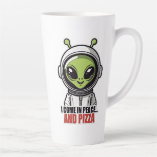 Cute Alien Astronaut "I Come in Peace and Pizza" Latte Mug