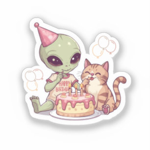 Cute Alien Birthday Party Design Sticker