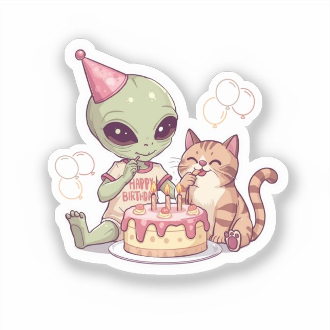 Cute Alien Birthday Party Design Sticker (Front)