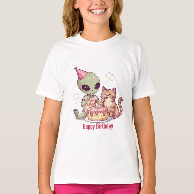 Cute Alien Birthday Party Design T-Shirt (Front)
