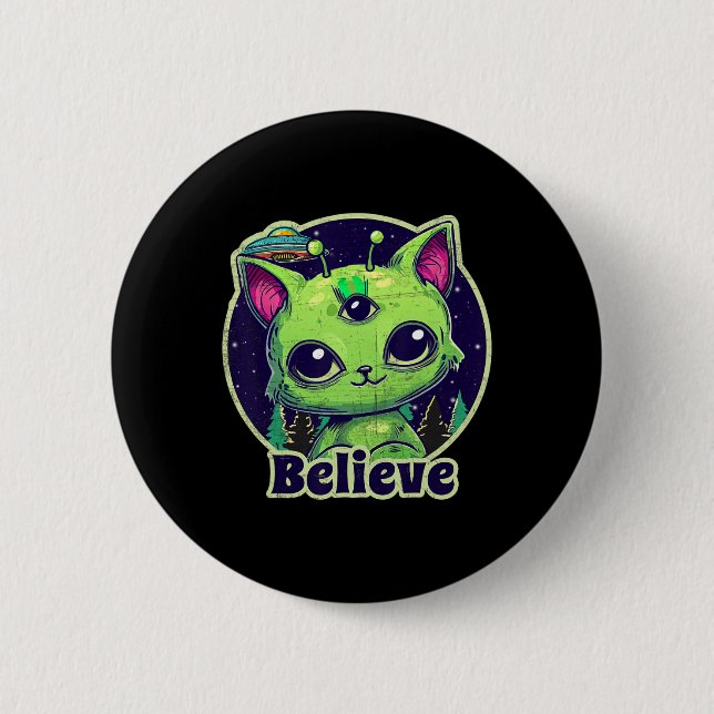 Cute Alien Cat Belive In Ufo Kawaii  Button (Front)