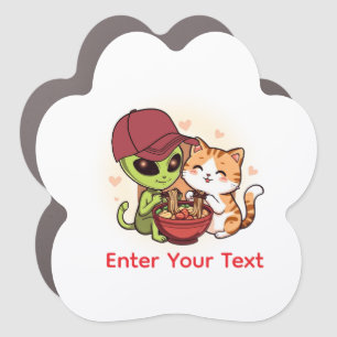 Cute Alien Cat Ramen Kawaii Art Car Magnet
