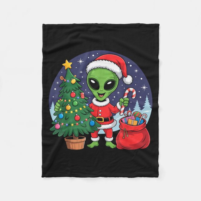Cute Alien Christmas Tree Lights Xmas Holidays Win Fleece Blanket (Front)