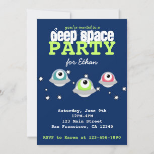 Cute alien deep outer space birthday party invitation