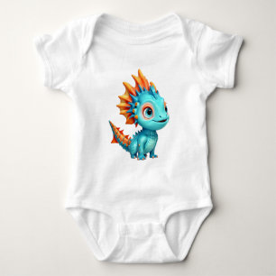 Cute Alien Dragon, Turquoise - Baby Bodysuit