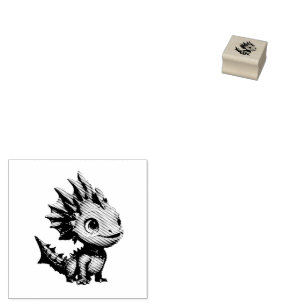 Cute Alien Dragon, Turquoise - Rubber Stamp