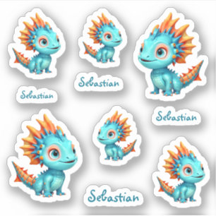 Cute Alien Dragon, Turquoise - Sticker