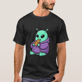 Cute Alien Eating Pizza – Funny Space Hoodie Desig T-Shirt