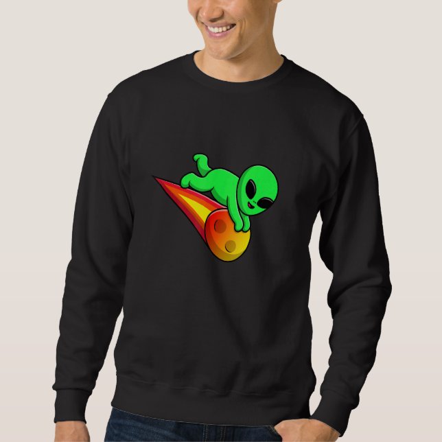 Cute Alien Flying with Meteorite Stone Asteroid UF Sweatshirt (Front)