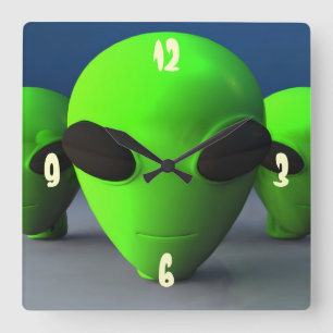 Cute Alien Heads Square Wall Clock
